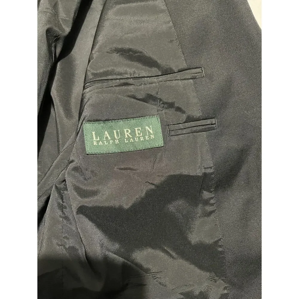 Lauren Ralph Lauren wool sport coat black blazer business logo button men's 38 R